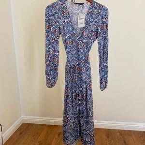 Brand New Zara Silk Wrap Midi Dress Paisley